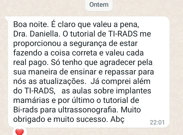 Mensagem do Dr. Nielson contando que comprou as aulas sobre implantes mamários